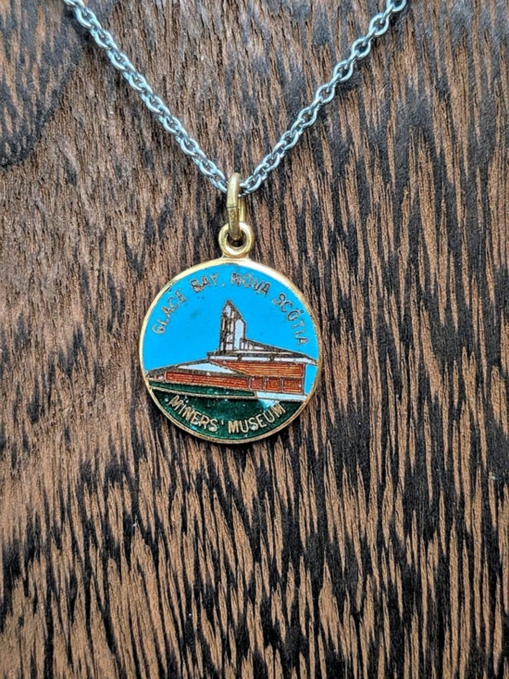 Vintage Glace Bay Nova Scotia Miners Museum Enamel Charm Necklace